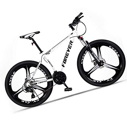 Bicicleta montaña Adulto Hombre de Acero de Alto Carbono Velocidad Bici Descenso MTB con suspensión Delante y Freno de Disco mecánico,Blanco,21 Speed 26 Inch