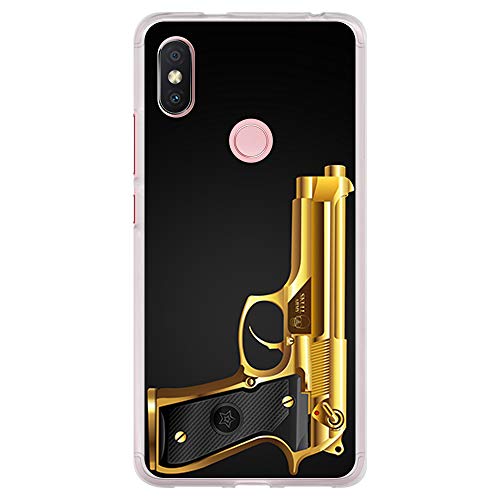 BJJ SHOP Funda Transparente para [ Xiaomi Redmi S2 ], Carcasa de Silicona Flexible TPU, diseño: Beretta Dorada, Pistola