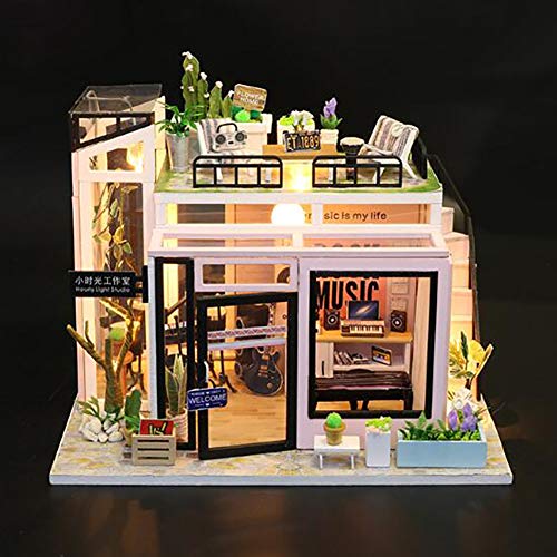 BLKykll Casa De Muñecas De Madera De Bricolaje Casa De Handmade Assembly Model Habitación Creativa con Muebles,con Luz Música Artesanía En Miniatura Dollhouse Miniature DIY House Kit