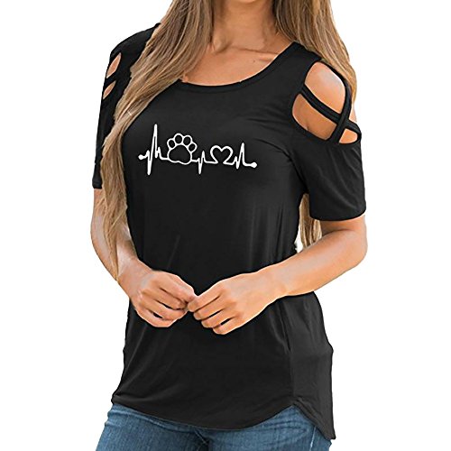 Blusas para Mujer SUNNSEAN Estampado Huellas de Animales Sólido Elástico con Hombros Descubiertos de Moda Casual Verano Camisas Tops Camisetas