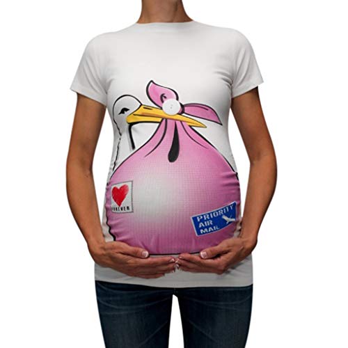 Camiseta de Manga Corta de Maternidad Elasticidad Mujeres Blusa Impresa Tops Embarazadas Divertido bebé Ropa de Premamá para Mujer Camiseta Embarazo T-Shirt Gusspower (M, Rosa A)