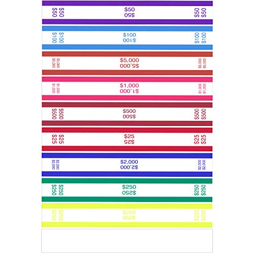 Correas de Moneda Surtido de Envoltorios de Billetes Bandas de Dinero en Efectivo con Cintas Adhesivas de Doble Cara para Organizar Facturas, 7.48 x 1.26 Pulgadas (300 piezas, cintas de 5 metros)