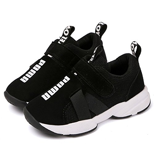 Daclay Zapatos niños Deportivo Transpirable y Transpirable con Parte Superior de Cuero cómoda con Zapatillas Velcro niña Sneakers (25 EU, Negro)