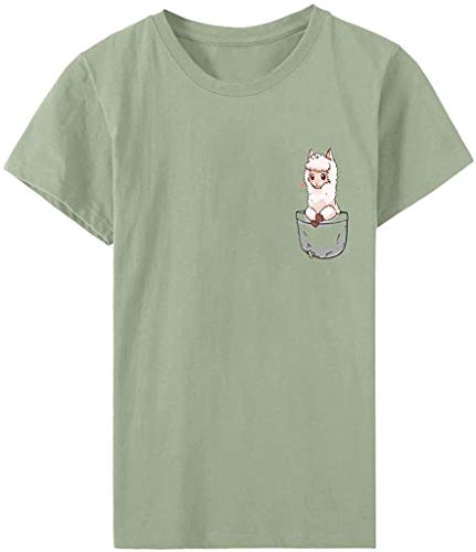 Divertida camisas de verano para las mujeres más el tamaño de manga corta T- camisetas lindas de moda gráfico tops túnica pullovers blusas novedad camisetas Verde verde XXL