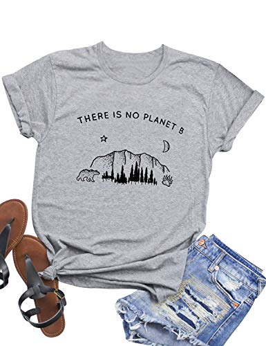 Dresswel There Is No Planet B Camiseta Mujer Manga Corta Cuello Redondo Camisetas Oso Polar montaña Arboles Impreso Blusa Verano Tops