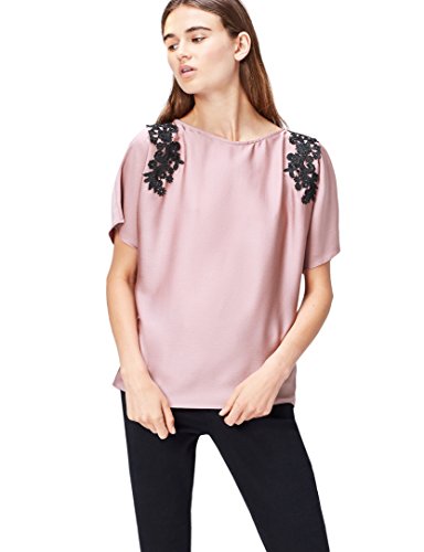 find. Lace Trim Shoulder Blusa para Mujer, Rosa (Old Rose), 42 (Talla del Fabricante: Large)