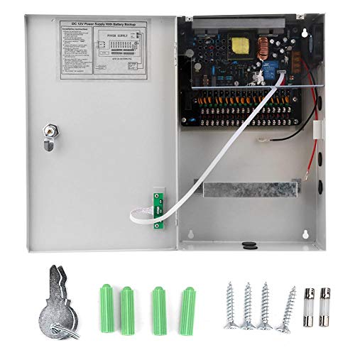Fuente de alimentación de control de acceso de UPS Caja de fuente de alimentación de acceso de puerta de 12V-30A-18CH con batería de respaldo para lámparas LED