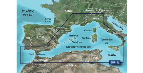 Garmin BlueChart g2 Vision veu715l Mediterranean West Europe tarjeta SD 2016