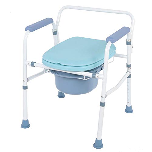 GOTOTOP Silla con Cubo Inodoro Plegable Altura Ajustable Silla de WC con Reposabrazos Base de Pies Antideslizante Estable Carga 290KG