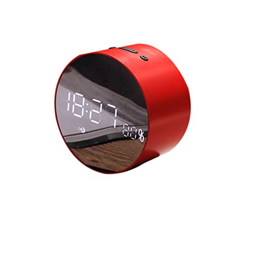 Hotaluyt Tipo Redonda con Acabado de Espejo Pantalla LED de Alarma de Reloj Digital Mini Bluetooth 4.2 Wireless Speaker Sound Box
