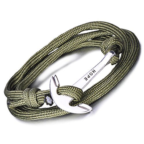 Infinito U Pulsera Ancla Trenzada Nylon Cuerda Aleación Punk Ancla de Pesca para Mujer para Hombre Wrap Pulsera Brazaletes de Múltiples Capas, Color de Verde