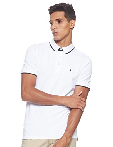 Jack & Jones Jjepaulos Polo SS Noos, Blanco (White Detail: Slim Fit), Large para Hombre