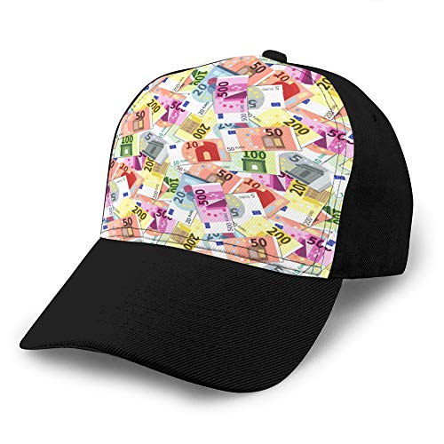 jiilwkie 464 Gorra de béisbol Ajustable de Jean de algodón teñido Retro Unisex Lote de Billetes de Euro Diferentes Brillantes sin Costuras Casquillo Unisex