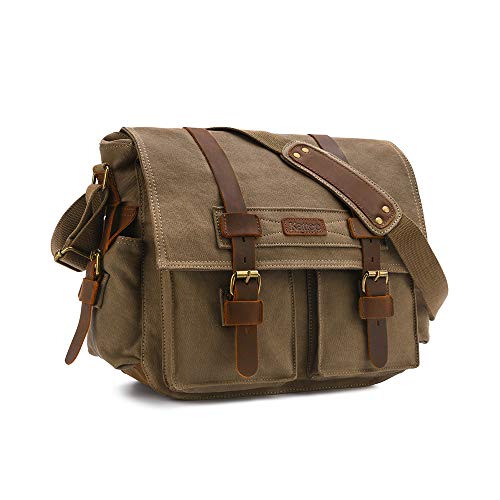 Kattee Lienzo DSLR SLR Cámara de Fotos Vintage de Piel de Vaca Hombro Messenger Bag