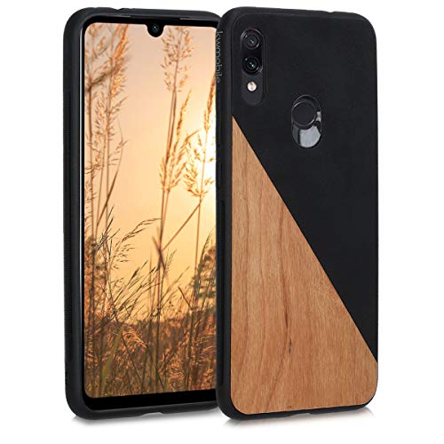 kwmobile Funda Compatible con Xiaomi Redmi Note 7 / Note 7 Pro - Carcasa de Madera y Cuero sintético - Cover Protector Madera Bicolor Negro/marrón