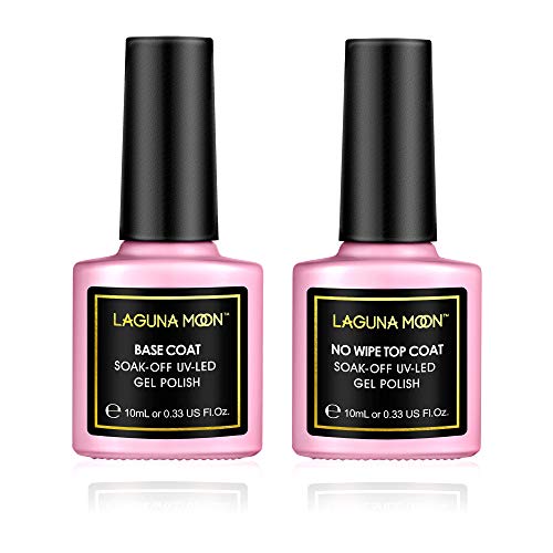 Lagunamoon Base Coat y Top Coat Semipermanentes, 2pcs Kit de Uñas de gel UV LED, Esmaltes Semipermanentes Set de Regalo para Manicura y Pedicura 10ml