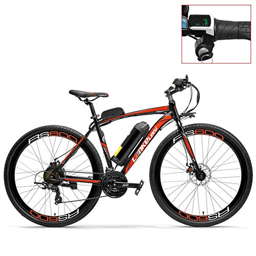 LANKELEISI Bicicleta eléctrica RS600 700C, batería de 36V 20Ah, Freno de Disco, Marco de aleación de Aluminio, Resistencia de hasta 70 km, 20-35 km/h, Bicicleta de Carretera. (Red-LED, Standard)