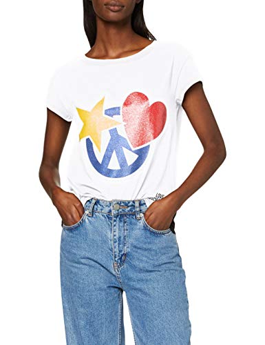 Love Moschino Regular Fit Short Sleeve T-Shirt_Star, Heart and Peace Print Camiseta, (Optical White A00), 38 (Talla del Fabricante: 40) para Mujer