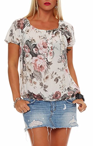 Malito Blusa en el Flores-Print Clásico Túnica Parte Superior Top 3443 Mujer Talla Única (Beige)