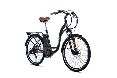 Moma Bikes E- Bike 26.2 Bicicleta Electrica de Paseo, 7 velocidades, Adultos, Unisex, Negro brillante