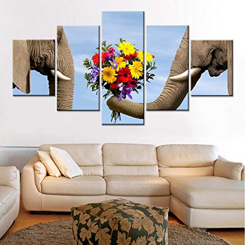 N / A Pintura sin Marco Moderno Lienzo impresión Sala de Estar decoración del hogar HD Elefante Citas Ramo Pintura arteCJX1540 30x40cmx2, 30x60cmx2, 30x80cmx1