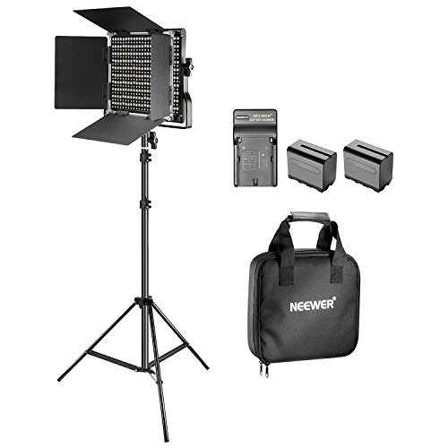 Neewer Kit de 660 LED Video Luz Regulable Bi-Color con Parasol y 200-centímetro Soporte de Luz,2-Pack 6600mAh Battería Li-Ion Recargable y Cargador para Fotografía Estudio Youtube Video(Negro)