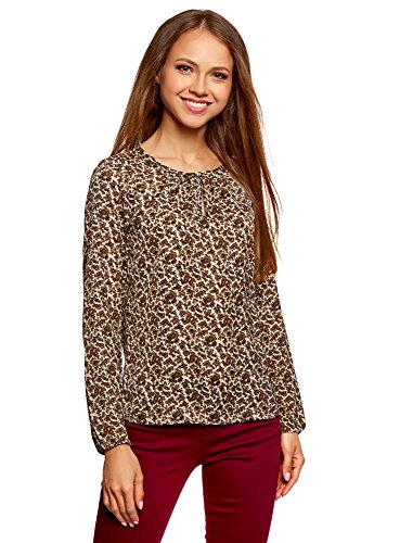 oodji Collection Mujer Blusa Ancha con Escote Gota, Beige, ES 44 / XL