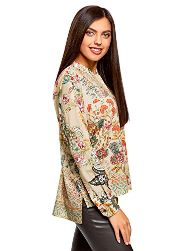 oodji Collection Mujer Blusa Ancha con Estampado Floral, Beige, ES 40 / M