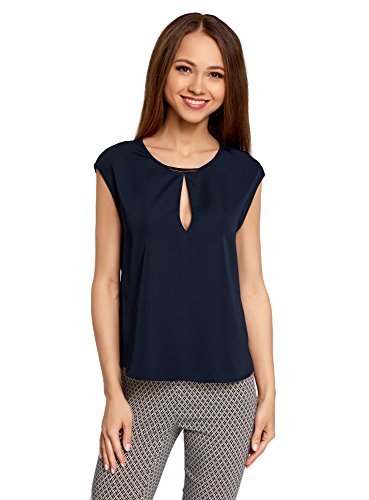 oodji Collection Mujer Blusa de Tejido Grueso con Escote Gota, Azul, ES 42 / L