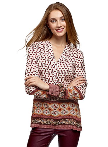 oodji Collection Mujer Blusa Recta con Escote en V, Marrón, ES 42 / L