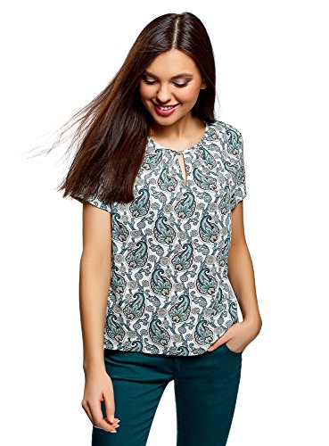 oodji Ultra Mujer Blusa Ancha con Escote Gota, Verde, ES 36 / XS