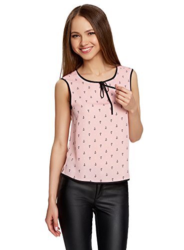 oodji Ultra Mujer Blusa con Acabado en Contraste, Rosa, ES 38 / S