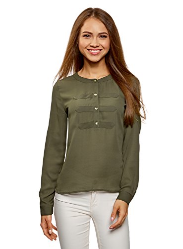 oodji Ultra Mujer Blusa de Gasa Estilo Militar, Verde, ES 42 / L