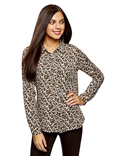 oodji Ultra Mujer Blusa Estampada de Viscosa, Marrón, ES 40 / M