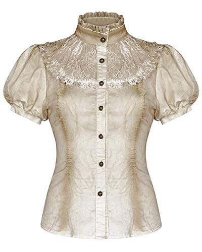 Punk Rave Mujer Steampunk Blusa Top Blanco Roto Encaje Vintage Gótico Victoriano Camisa - Vintage Blanco Roto, 4XL - UK Womens Size 20