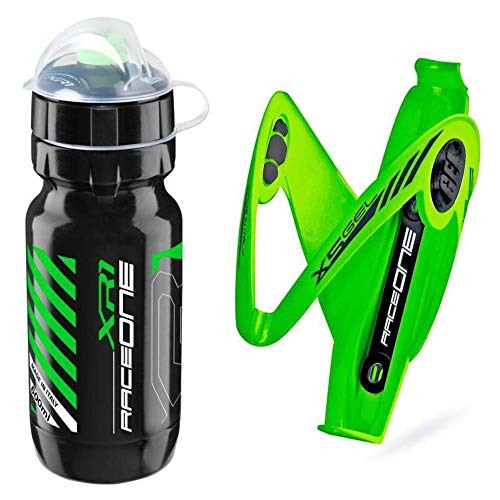 Raceone - Kit Race Duo X5 Gel (2 PCS): Porta Bidon X5 Gel + Bidon de Ciclismo XR1 Bici Carrera de Ruta/Bicicleta de Montaña MTB/Gravel Bike. 100% Made IN Italy