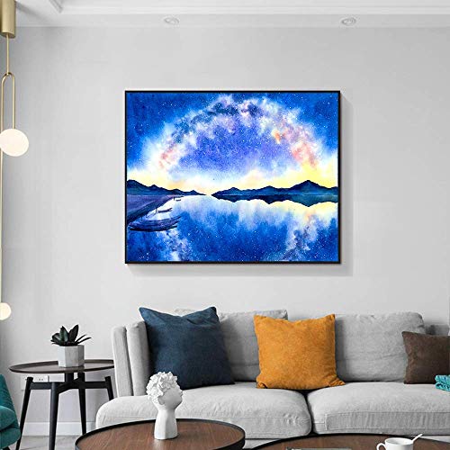 RTCKF Nordic Home Decor Canvas Painting Romantic Lake Starry Sky Posters Pintura para niños Lienzo Pintura decoración del hogar Wall Art Print A4 60x80cm