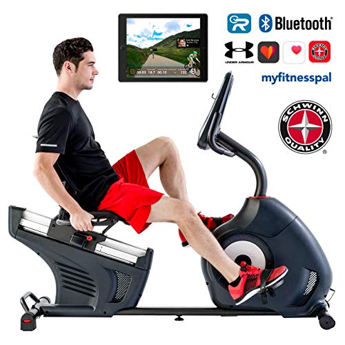 SCHWINN 570R, Bicicleta Estática Reclinada, Con Respaldo, Bluetooth, MP3, Aplicaciones Deportivas Para Smartphone, Carreteras 3D Conectadas, 29 Programas, max 136 kg