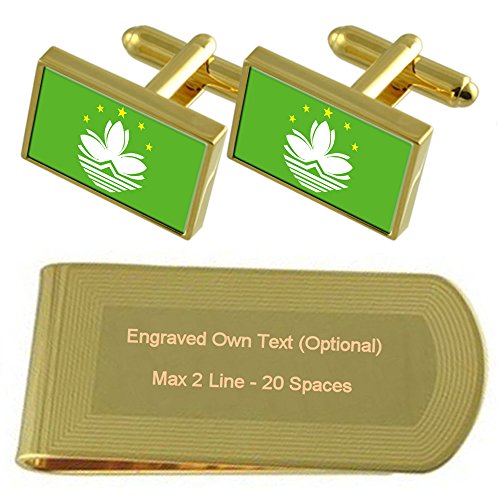 Select Gifts Bandera de la RAE de Macao de Tono Oro Gemelos Money Clip Grabado Set de Regalo