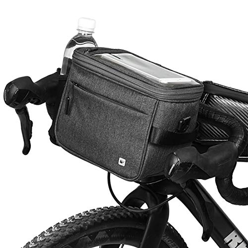 Selighting Impermeable Bolsa de Manillar de Bicicletas de Carretera y de Montaña para Ciclismo, Incluye Correa para el Hombro Extraíble y Cubierta para la Lluvia (Gris)