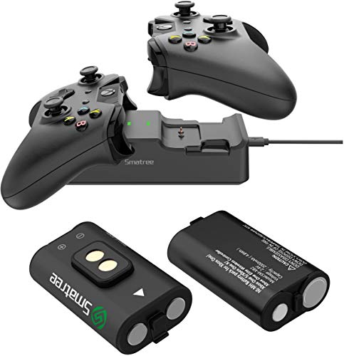 Smatree Estación de carga de doble ranura con batería recargable (paquete de 2) para Xbox One / Xbox One S / Xbox One X / Xbox One controlador inalámbrico Elite