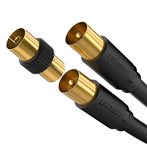 UGREEN Cable Coaxial Antena Cable RG-59 Macho a Macho con Acoplador Hembra a Hembra, Doble Apantallamiento, 75 Ohm Cable, Conector Chapado en Oro (1M)