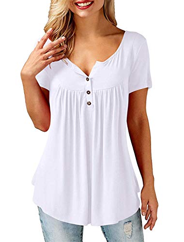 UMIPUBO Bluas de Mujer Camisa Algodón Blusa Mujer Elegante Manga Corta Camisa Suelta Mujer Casual Verano Shirts (L, Blanco)