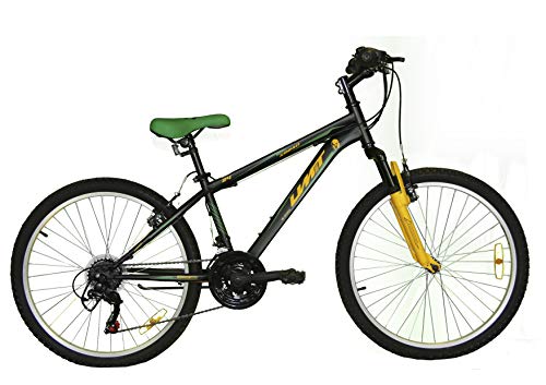 Umit 24 Pulgadas Bicicleta XR-240, Partir de 9 años, con Cambio Shimano y Suspension Delantera, Unisex niños, Negra/Verde