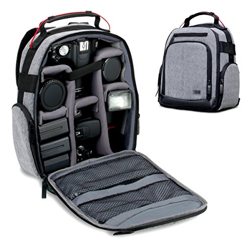 USA GEAR Mochila para Cámara Portátil para DSLR (Gris) con Divisores de Accesorios Personalizables, Fondo Resistente a la Intemperie y Respaldo Cómodo - Compatible con Canon, Nikon, Sony y más SLR