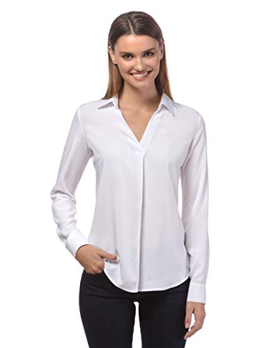 Vincenzo Boretti Blusa, Corte Recto, Cuello de la Camisa Blanco XS (Talla del Fabricante: S)