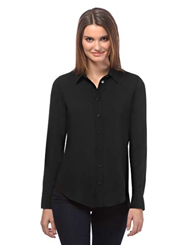 Vincenzo Boretti Blusa, Corte Recto, Cuello de la Camisa Negro L (Talla del Fabricante: XL)