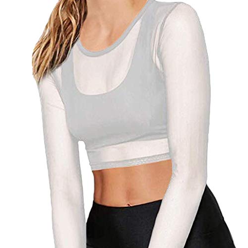 VRTUR Camisa Clásica de Otoño para Mujer Camisa Transparente de Manga Larga con Forma de Brazo Sin Mangas Camisa de Malla Superior Blusa 2020 Nuevo (S, XXL) (G-Blanco, XL)