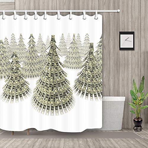 vrupi Imagen Billete Banco Patrón árbol Navidad Cortina baño para Ducha Cortina baño para baño Microfibra Cortina baño Moderna 71 * 71 Pulgadas Cortina baño Tela Pop con 12 Ganchos