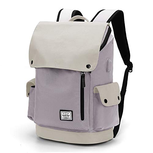 Wind Took Mochila portatil Mochila Mujer Casual Mochila vintaje Mochila Escolar Laptop Backpack de 15.6 Pulgadas con Puerto USB para Universidad/Trabajo/Viaje Multifuncional Rosa y Caqui